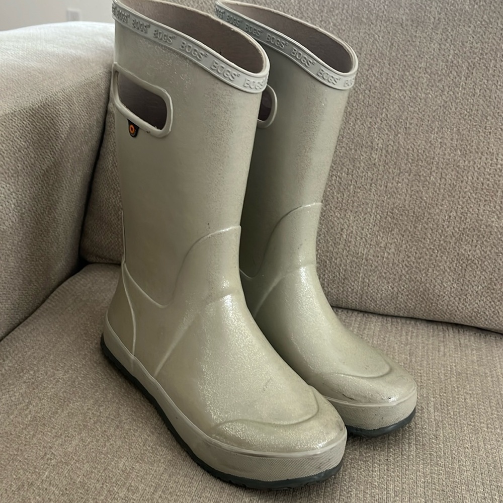 Bogs Rain Boots Glitter Pull On Waterproof Shoes Youth Girls 4